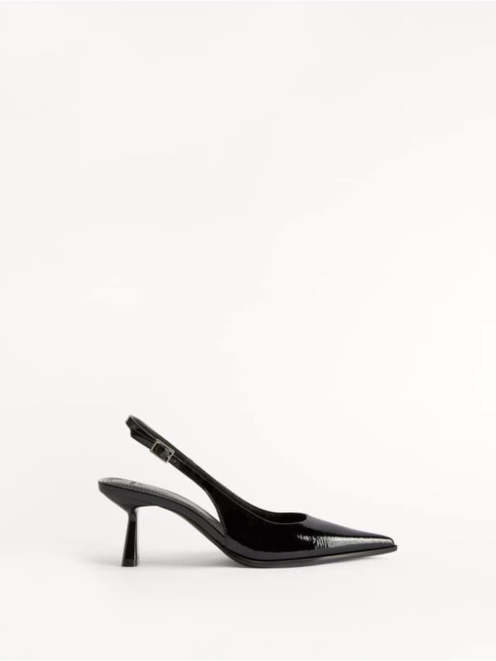 Bershka Black Patent Slingback Pointed Kitten Heel - size 38
